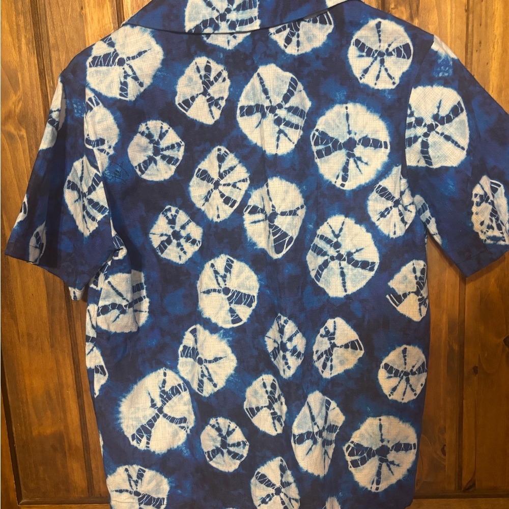 NWT Stella Jean Strata Blue Shibori Print Cotton Camp Shirt IT 42 US M - Picture 5 of 10